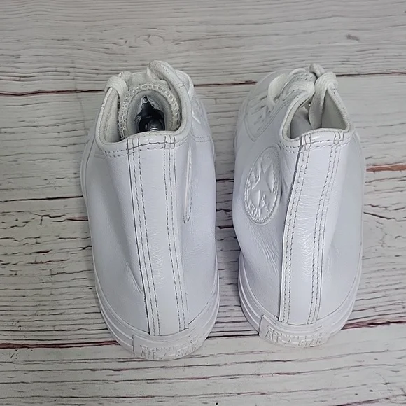 Converse All Star White Leather High Top Sneakers Women's Size 8 - Picture 5 of 11